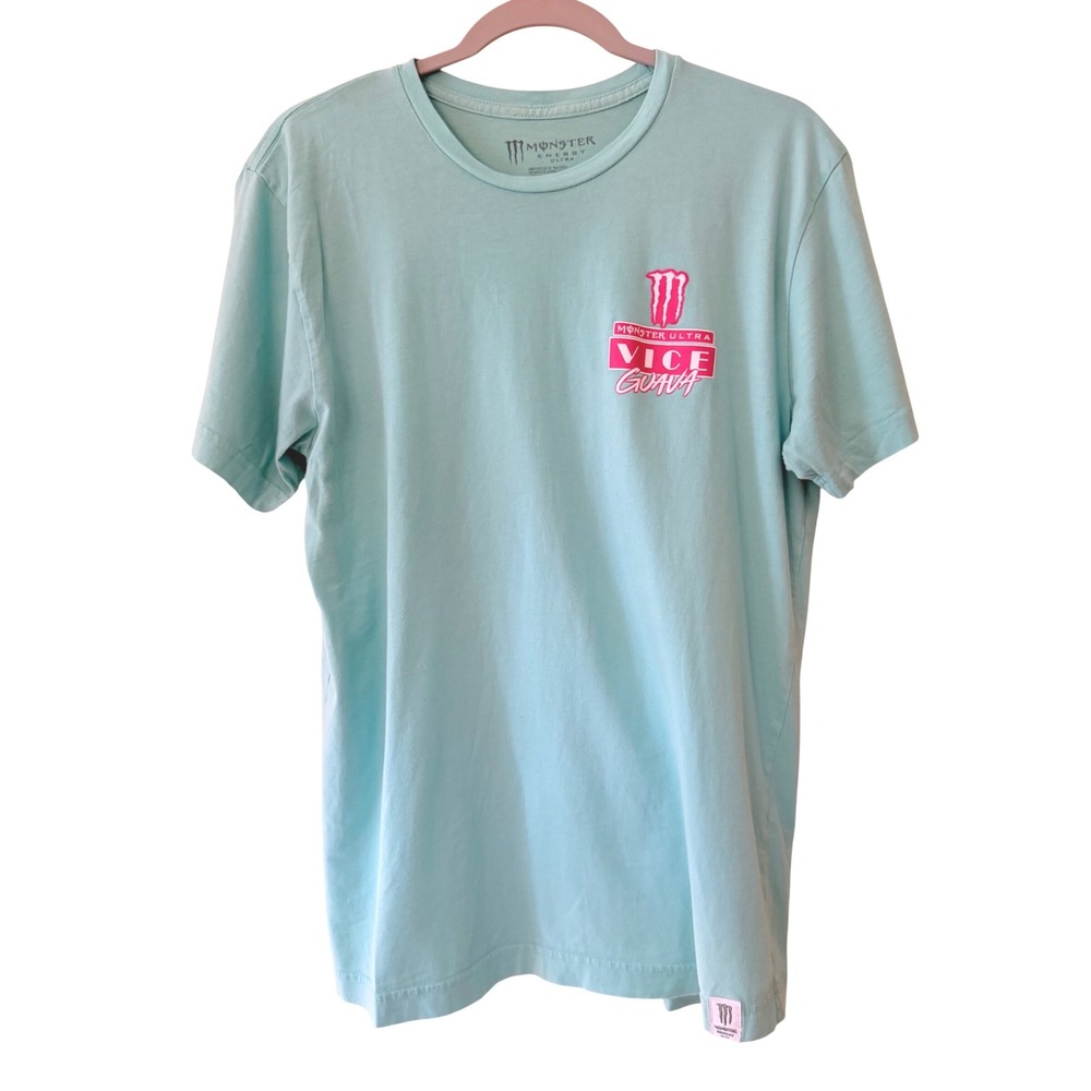 Monster Energy Ultra Vice‎ Guava T-Shirt Mens Large Teal Pink Graphic Promo Tee